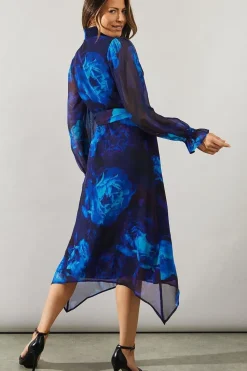 Digital Floral Print Hankey Hem Shirt Dress