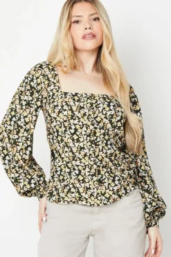 Ditsy Button Long Sleeve Blouse