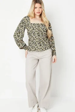 Ditsy Button Long Sleeve Blouse