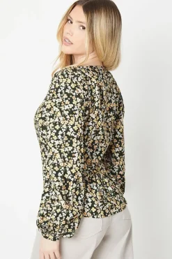 Ditsy Button Long Sleeve Blouse