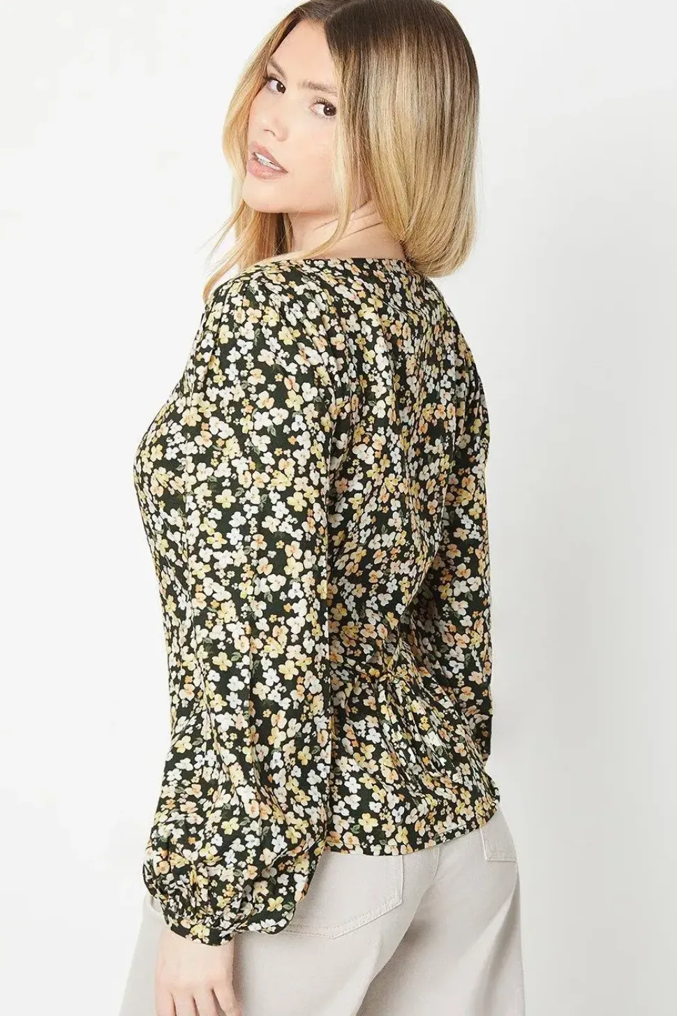Ditsy Button Long Sleeve Blouse