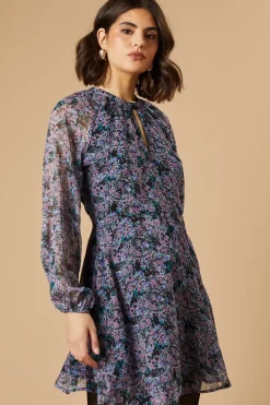 Ditsy Chiffon Keyhole Mini Dress