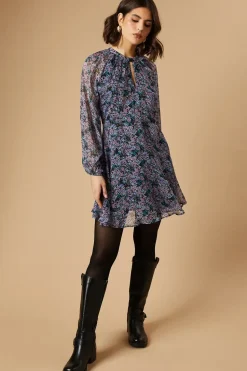 Ditsy Chiffon Keyhole Mini Dress