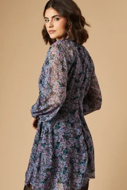 Ditsy Chiffon Keyhole Mini Dress