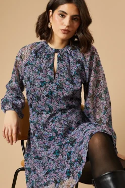 Ditsy Chiffon Keyhole Mini Dress