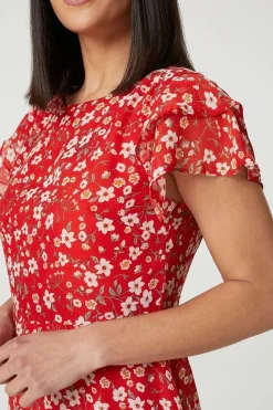 Ditsy Floral Frilled Sleeve Dress