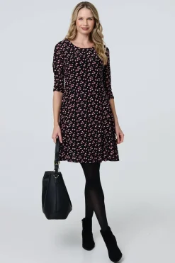 Ditsy Floral Lace 3/4 Sleeve Short Dress