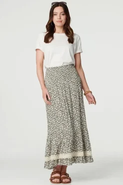 Ditsy Floral Lace Trim Maxi Skirt