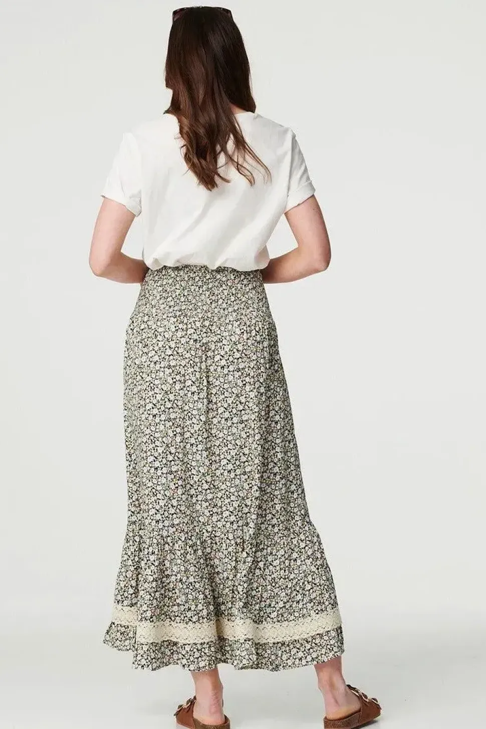 Ditsy Floral Lace Trim Maxi Skirt