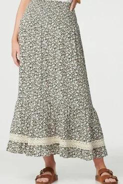 Ditsy Floral Lace Trim Maxi Skirt