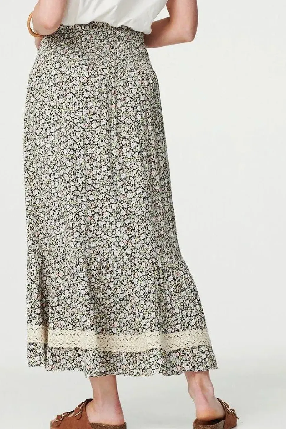Ditsy Floral Lace Trim Maxi Skirt