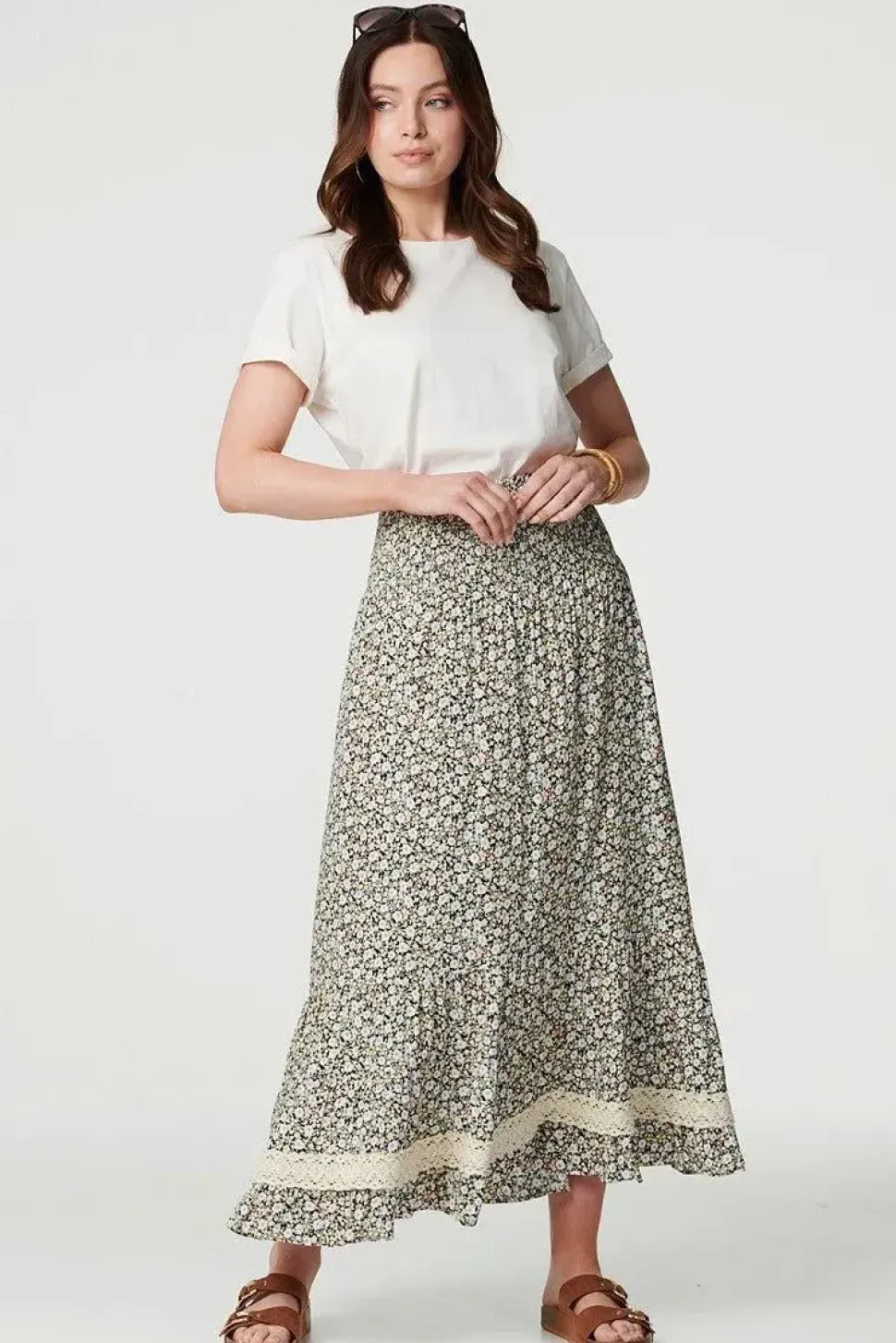 Ditsy Floral Lace Trim Maxi Skirt