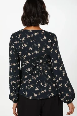 Ditsy Floral Long Sleeve Button Front Tea Blouse