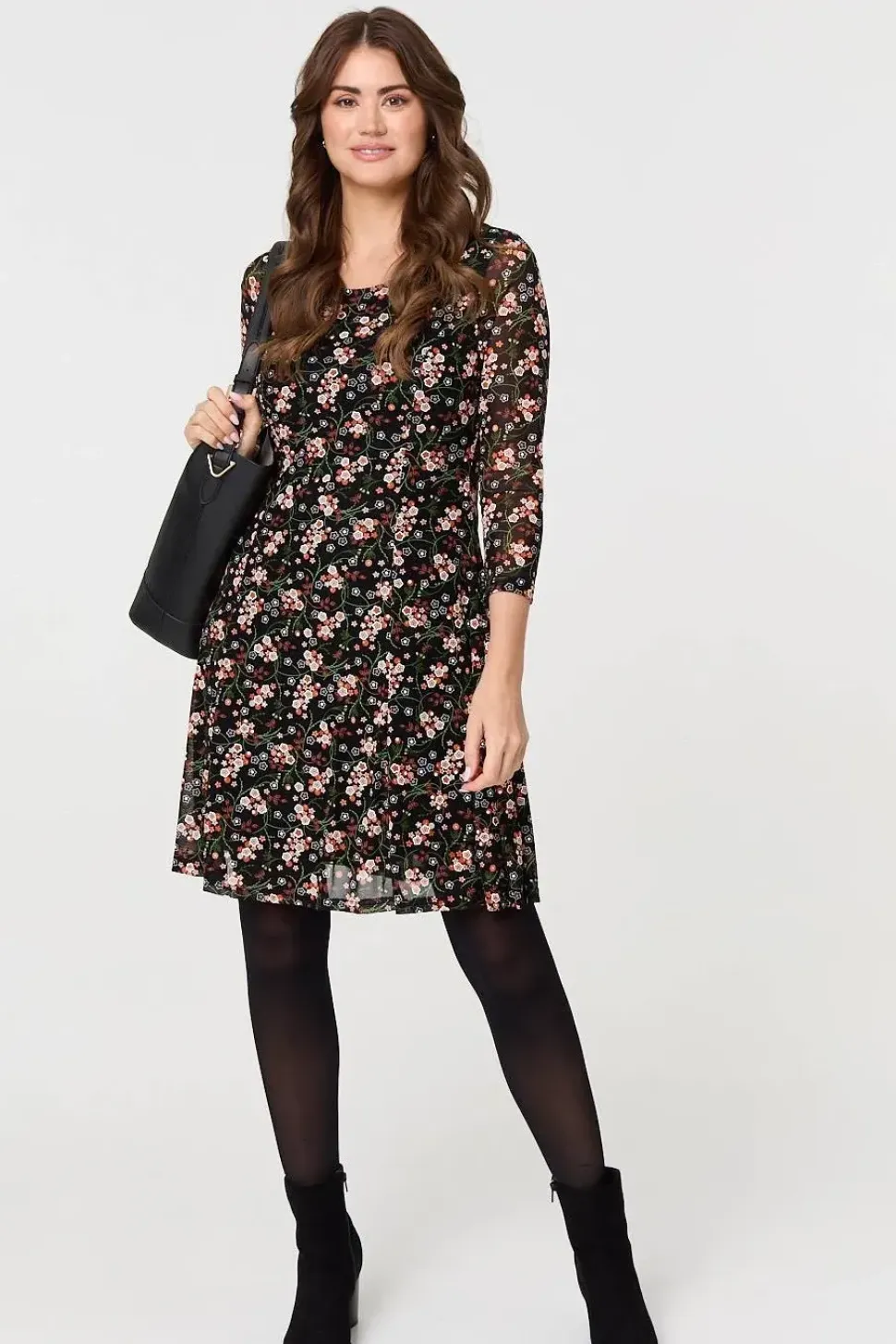 Ditsy Floral Mesh Knee Length Dress
