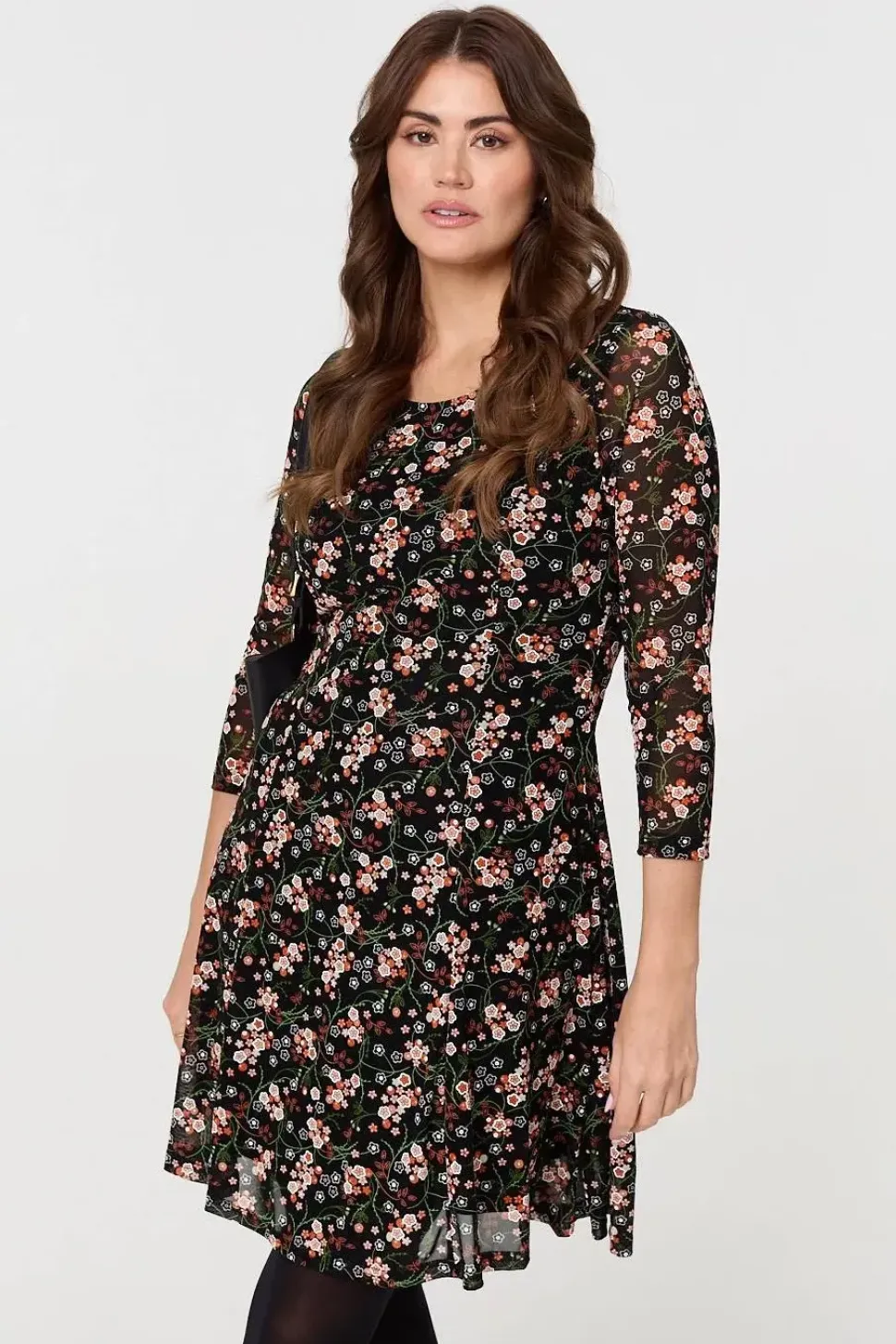 Ditsy Floral Mesh Knee Length Dress
