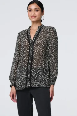 Ditsy Floral Semi Sheer Long Sleeve Blouse