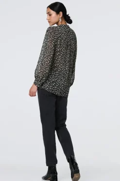 Ditsy Floral Semi Sheer Long Sleeve Blouse