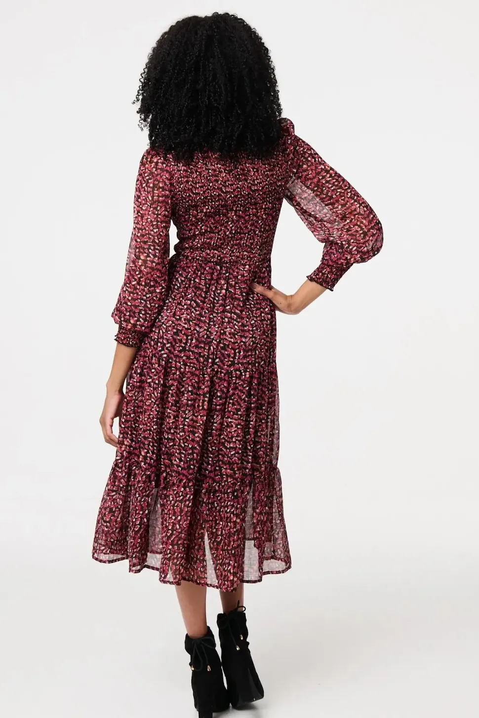 Ditsy Floral Tier Puff Sleeve Midi Dress