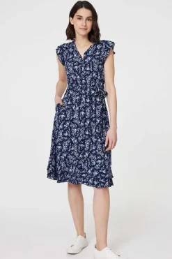 Ditsy Floral Tie-Waist Knee Length Dress