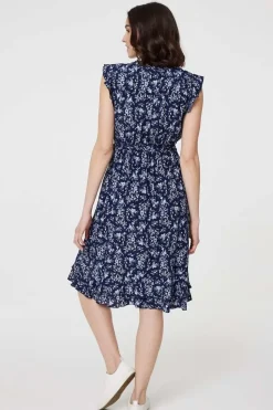 Ditsy Floral Tie-Waist Knee Length Dress
