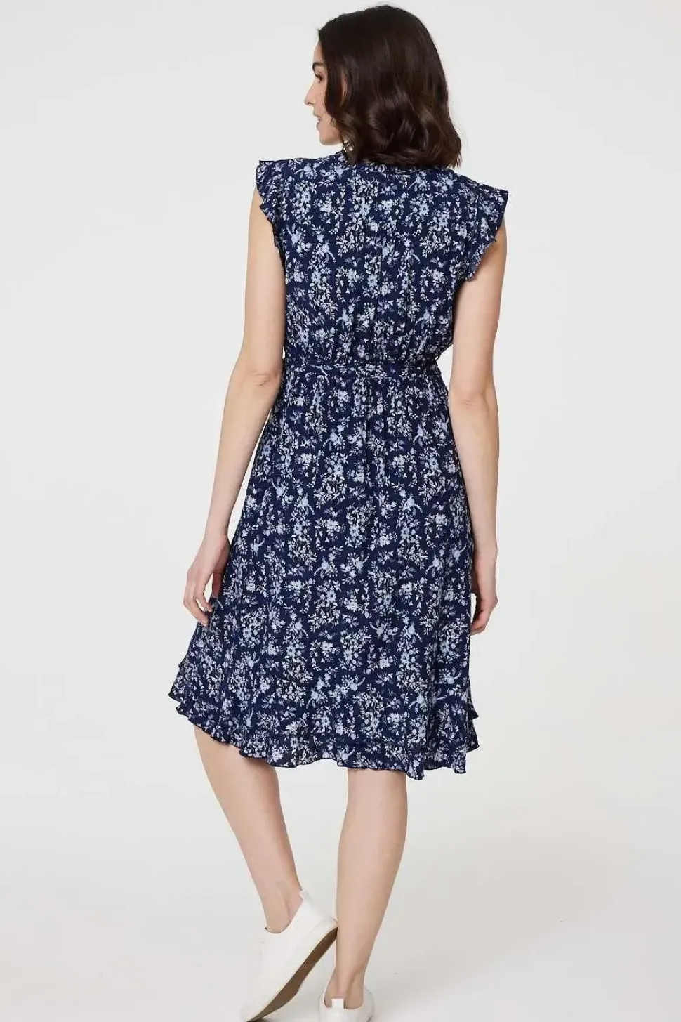 Ditsy Floral Tie-Waist Knee Length Dress