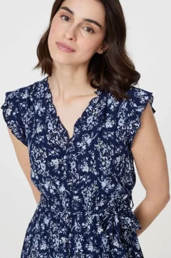 Ditsy Floral Tie-Waist Knee Length Dress
