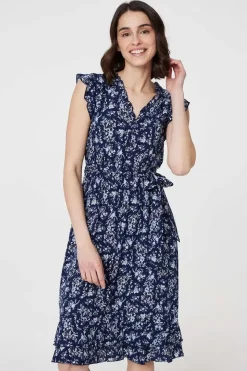 Ditsy Floral Tie-Waist Knee Length Dress