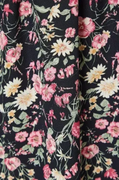 Ditsy Floral V Neck Shirred Cuff Midi Dress