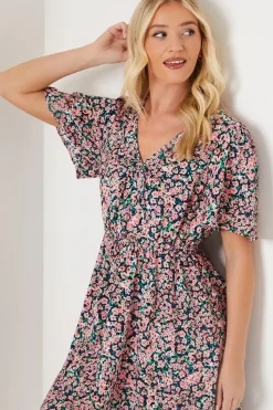 Ditsy Floral V Neck Tie Front Mini Dress