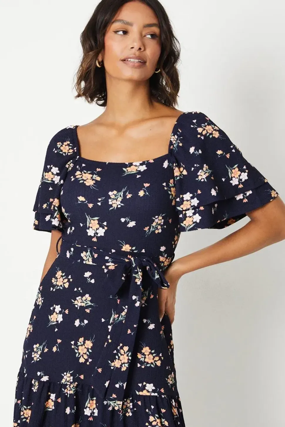 Ditsy Flutter Sleeve Midi Dress