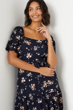 Ditsy Flutter Sleeve Midi Dress