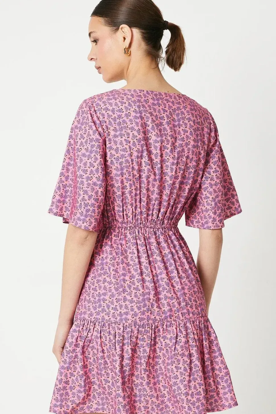 Ditsy Frill Sleeve Tiered Mini Dress