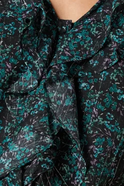 Ditsy Metallic Chiffon Ruffle Blouse