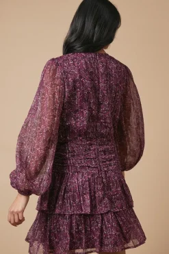 Ditsy Metallic Chiffon Tiered Mini Dress