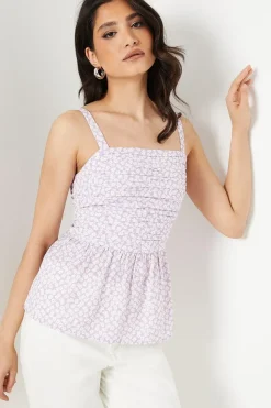 Ditsy Pintuck Shirred Back Strappy Top