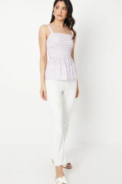 Ditsy Pintuck Shirred Back Strappy Top