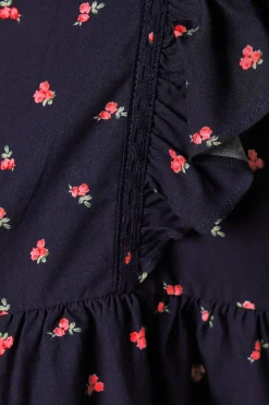 Ditsy Printed Ruffle Lace Trim Top