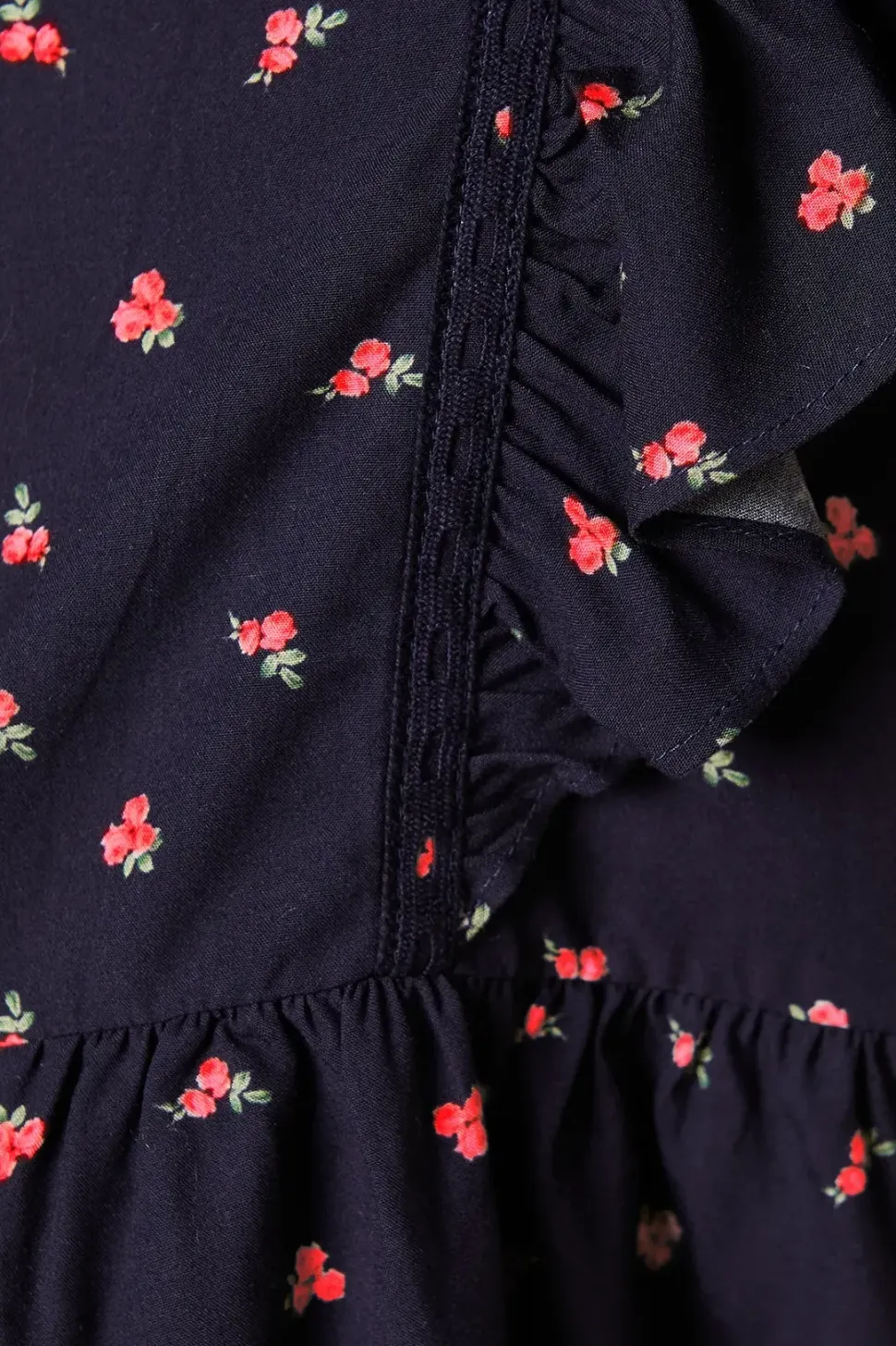 Ditsy Printed Ruffle Lace Trim Top