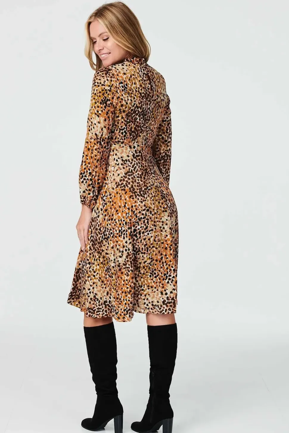 Ditsy Print High Neck Tea Dress