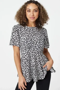 Ditsy Print Short Sleeve Peplum Top