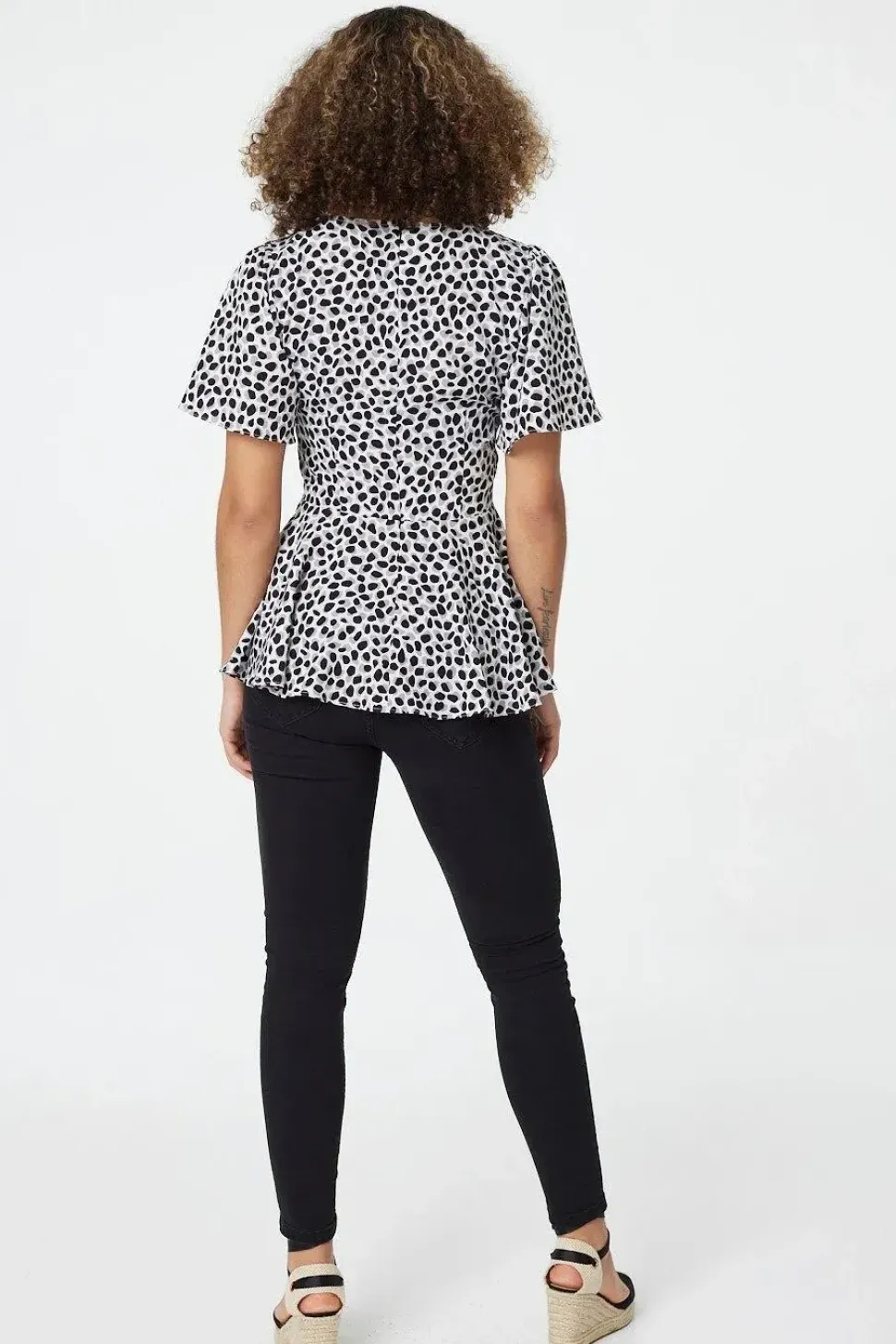 Ditsy Print Short Sleeve Peplum Top