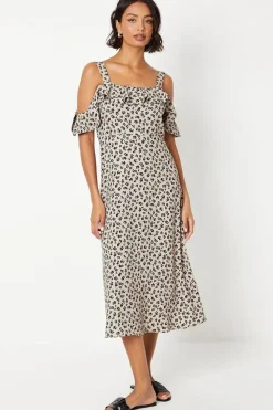 Ditsy Ruffle Strappy Bardot Midi