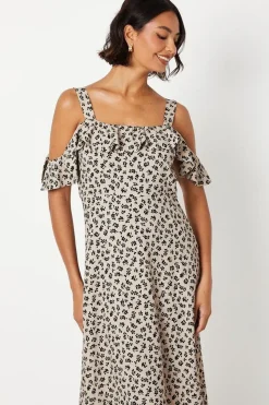Ditsy Ruffle Strappy Bardot Midi