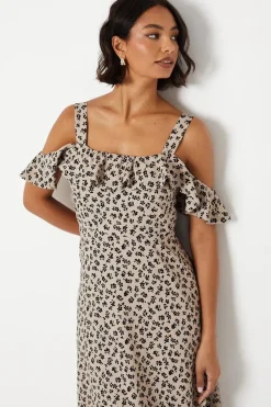 Ditsy Ruffle Strappy Bardot Midi
