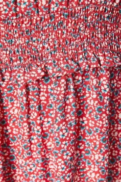 Ditsy Shirred Waist Angel Sleeve Mini Dress