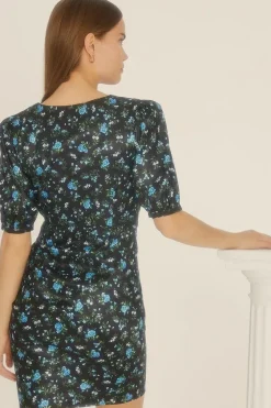 Ditsy Taffeta Ruched Side Mini Dress
