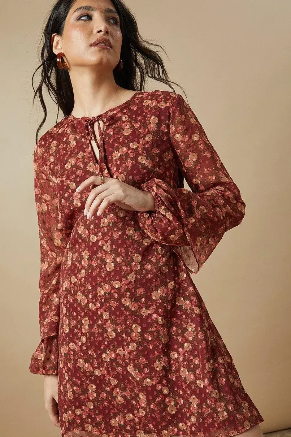 Ditsy Tie Dobby Chiffon Mini Dress