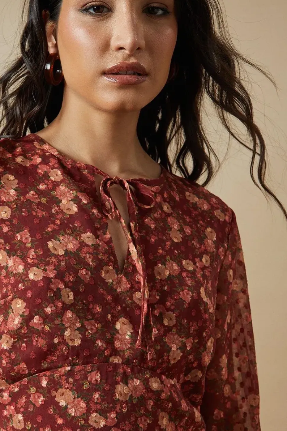 Ditsy Tie Dobby Chiffon Mini Dress