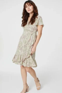 Ditsy Wrap Front Short Dress