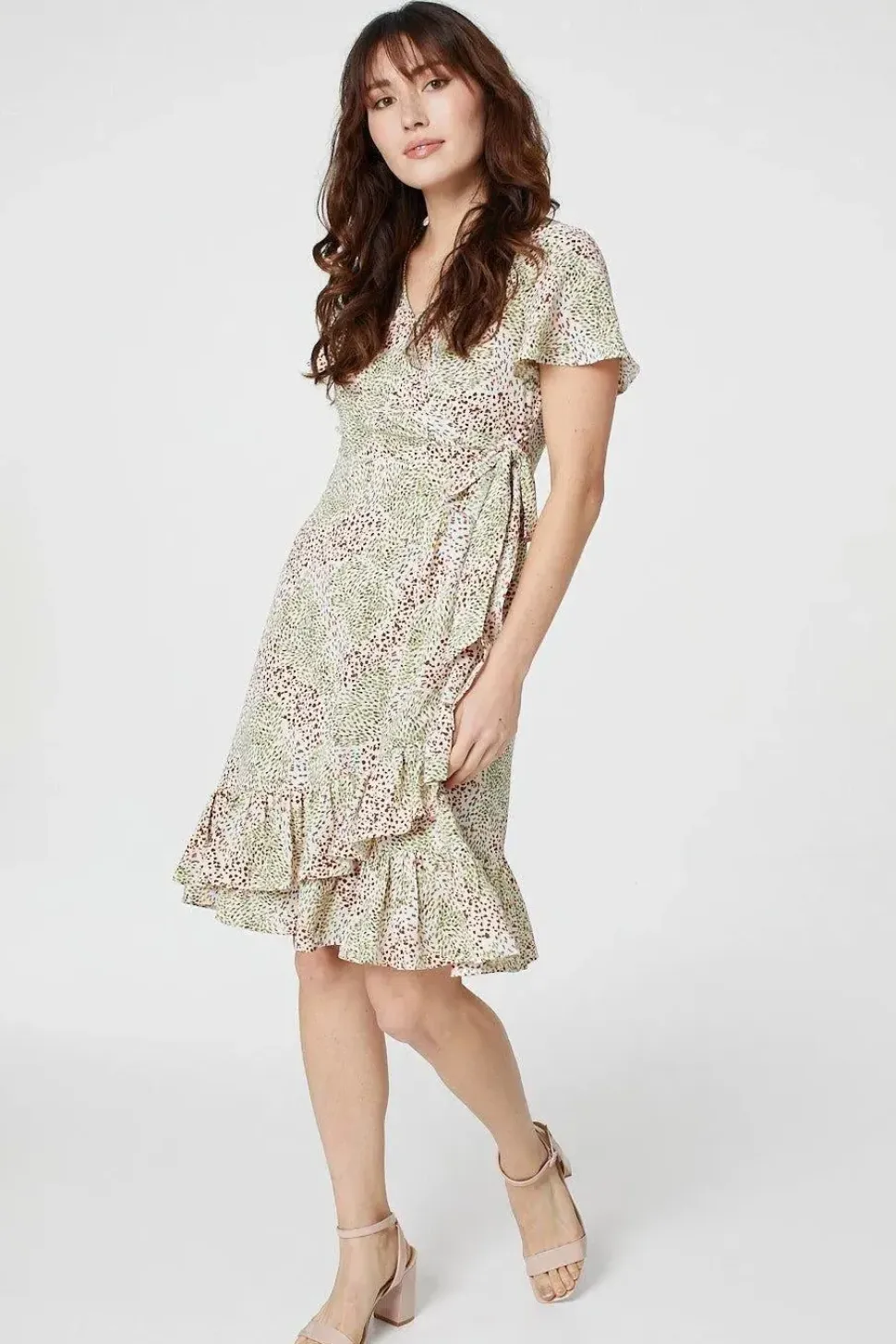 Ditsy Wrap Front Short Dress